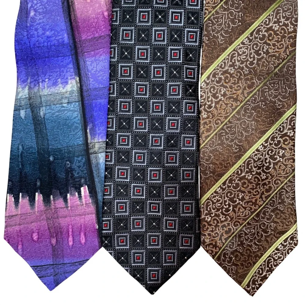 Mens Silk Tie Lot 3 Jos A Bank Kolte Hand Painted Pavone Italy Geometric Paisley